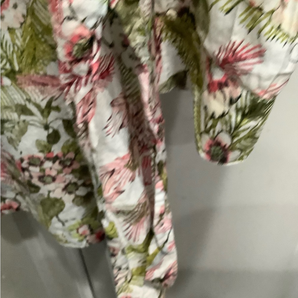 J. Jill Silk Blend Hummingbird Tropical Floral Button Down Blouse Sz L - Picture 7 of 12
